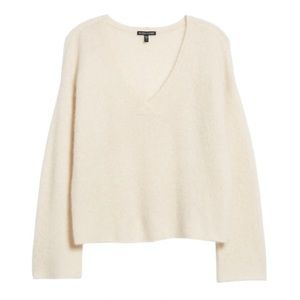 Eileen Fisher Cashmere Silk Blend Pullover V-Neck Box Sweater Large Soft White